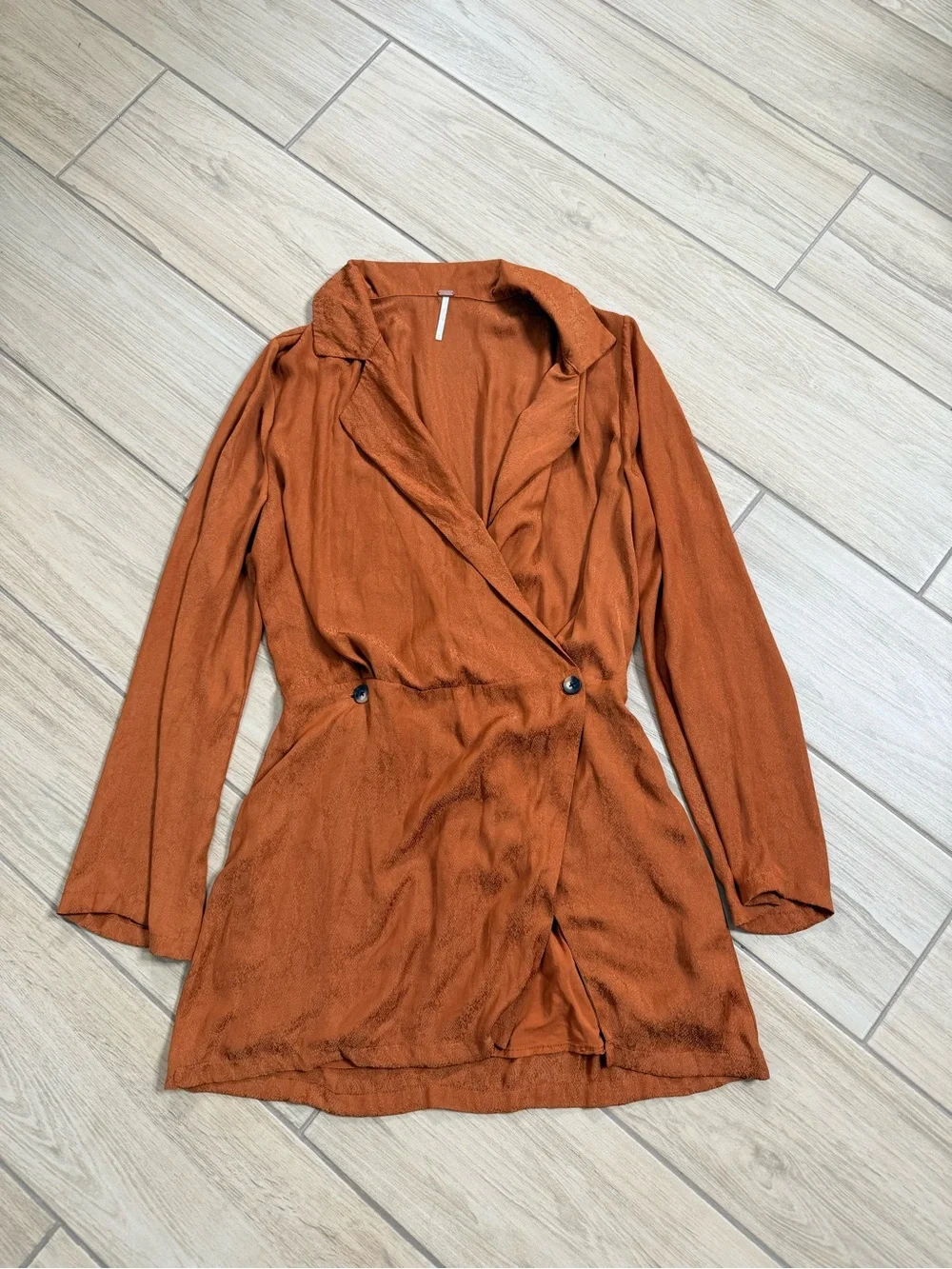 Free People Simone Wrap Mini Dress Cinnabar Rust Orange Notch Lapel V Neck SizeM